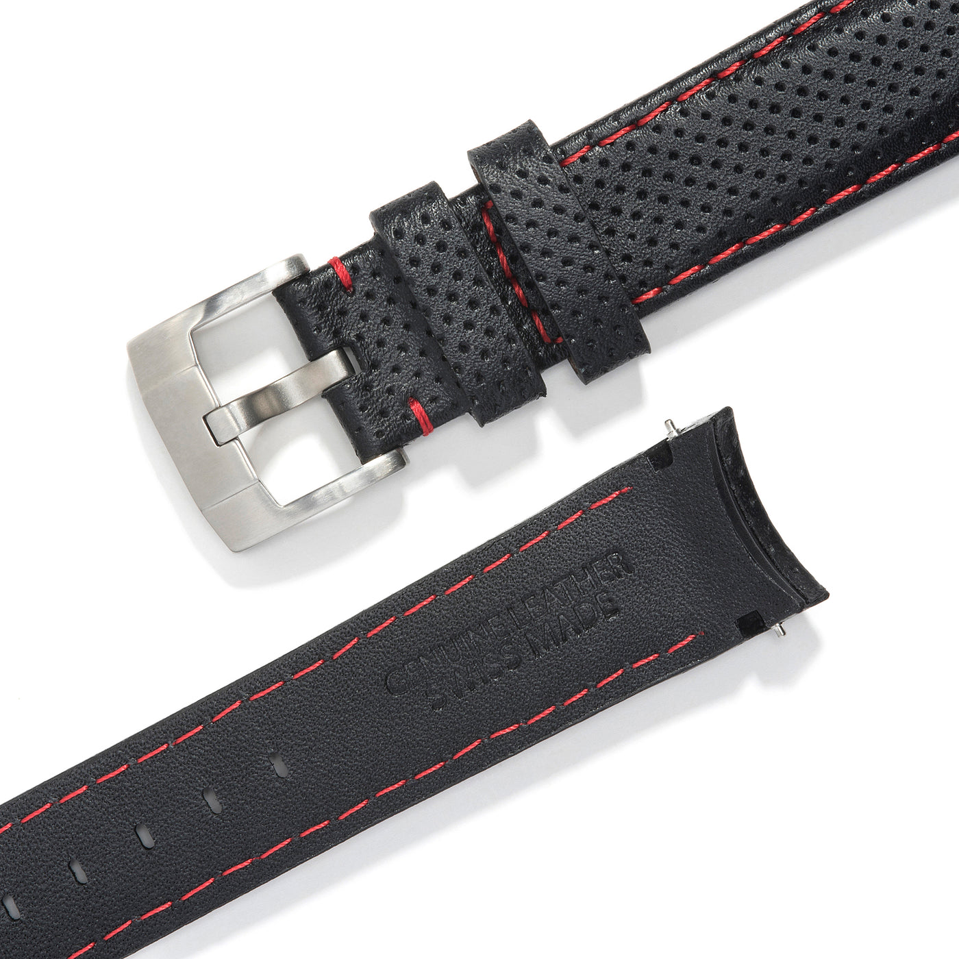 Black with red stitch / Silver Buckle