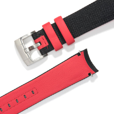 Black Nylon with Red Accent / Silver Buckle