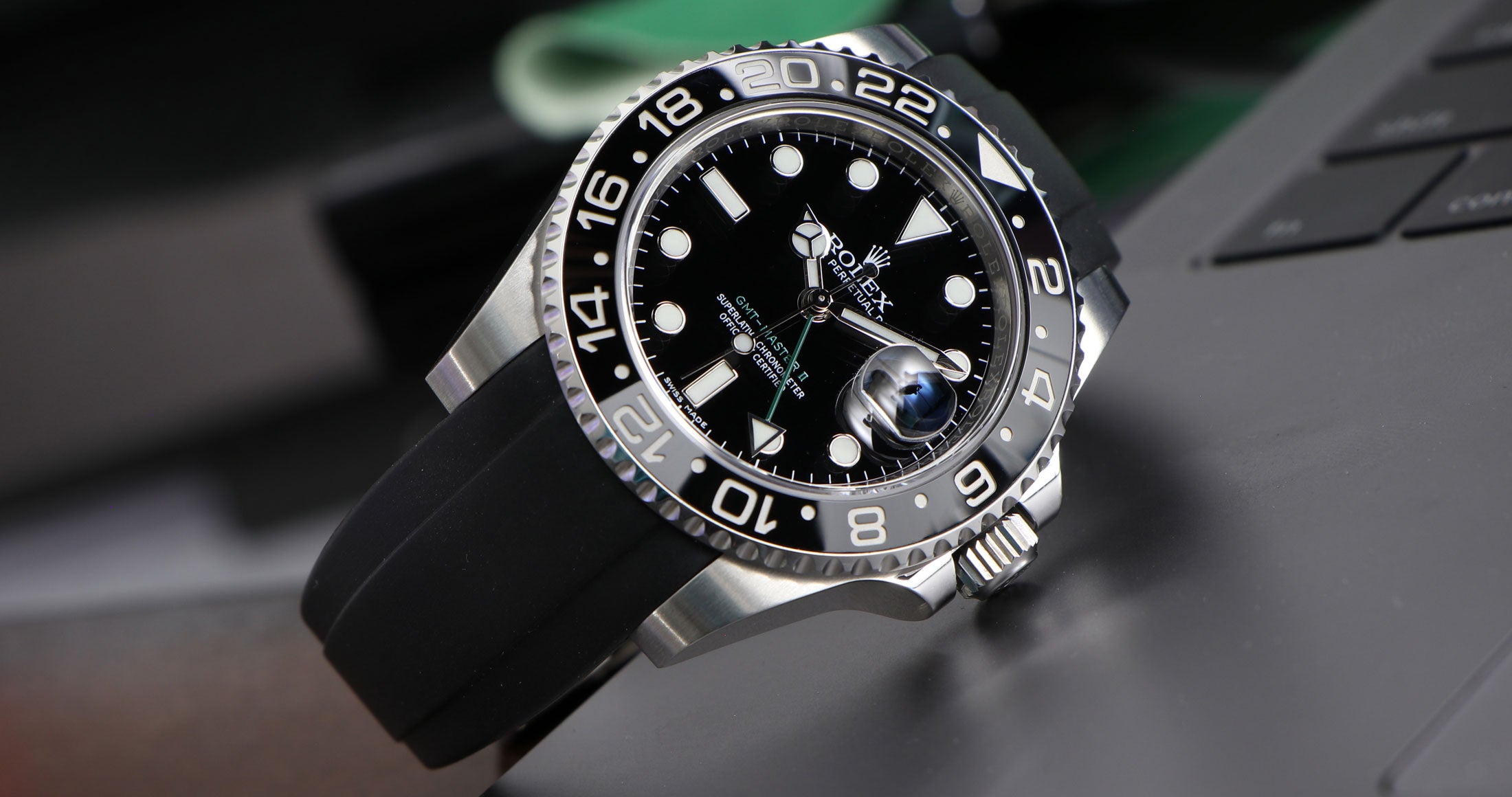 Curved End Rubber Strap on Rolex GMT-Master II