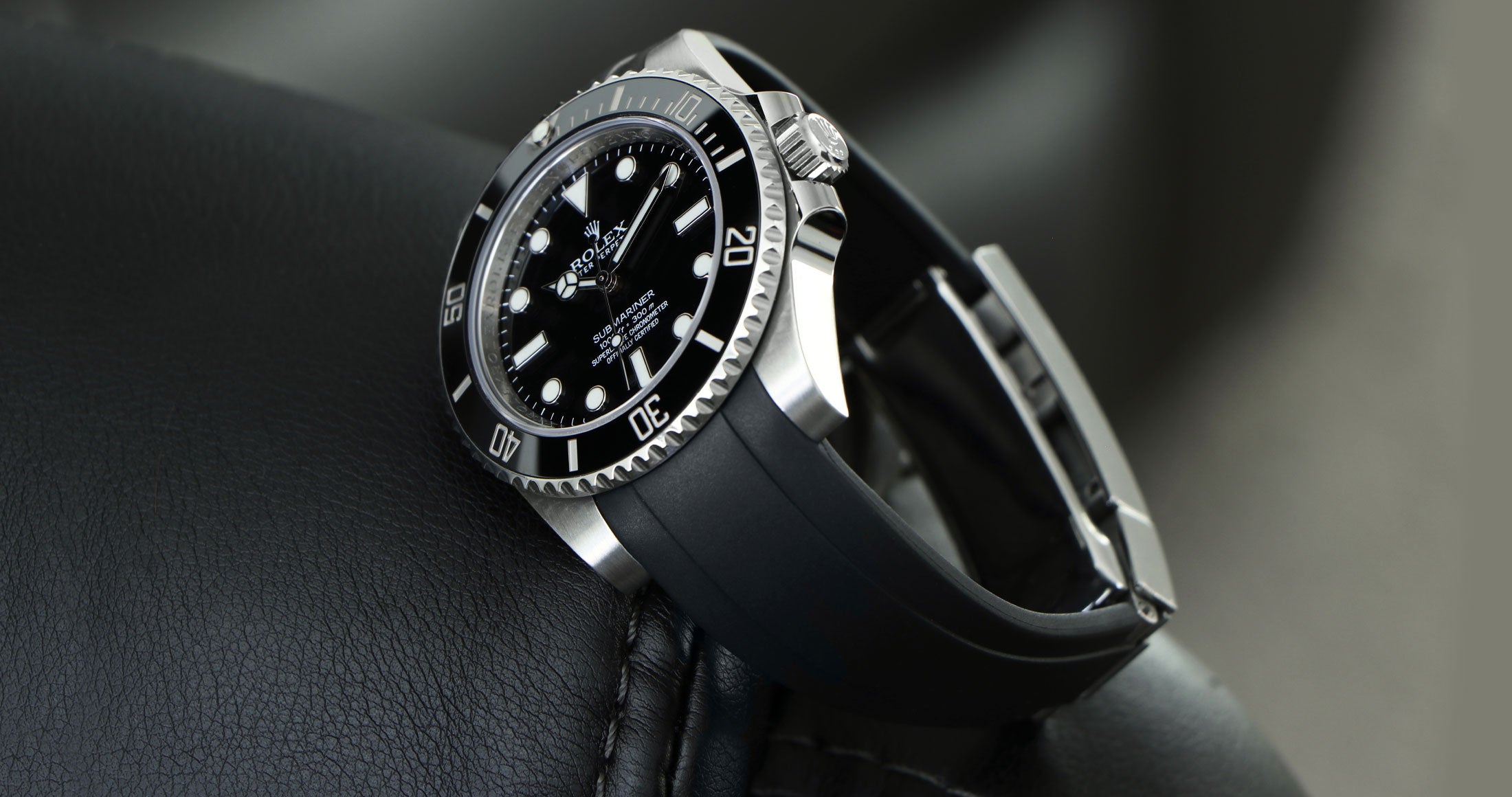 Black Rubber Strap on Rolex Submariner