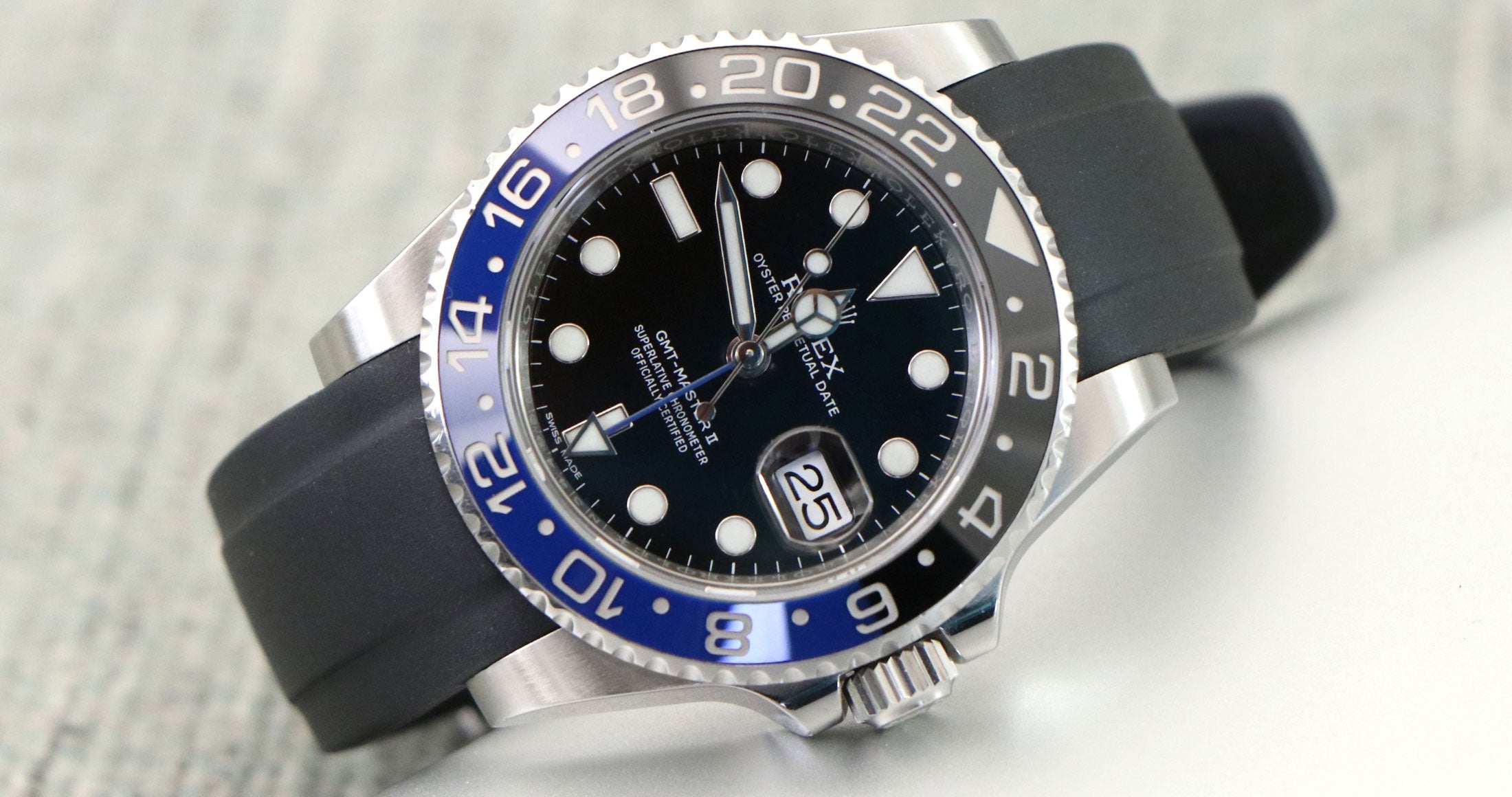 Rolex GMT-Master II on black rubber strap