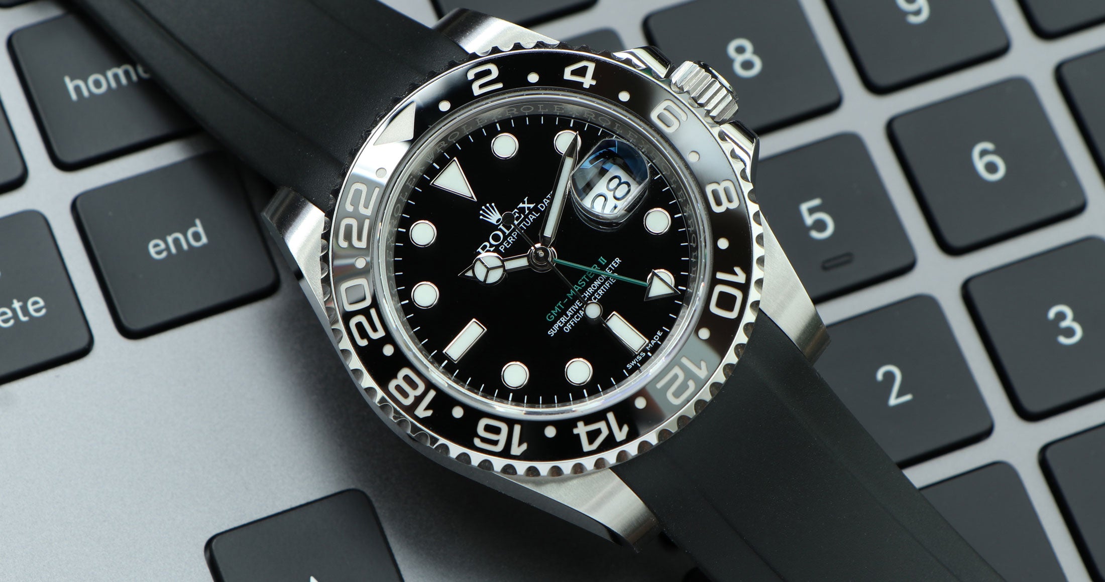 Black Rubber Strap on Rolex GMT-Master II