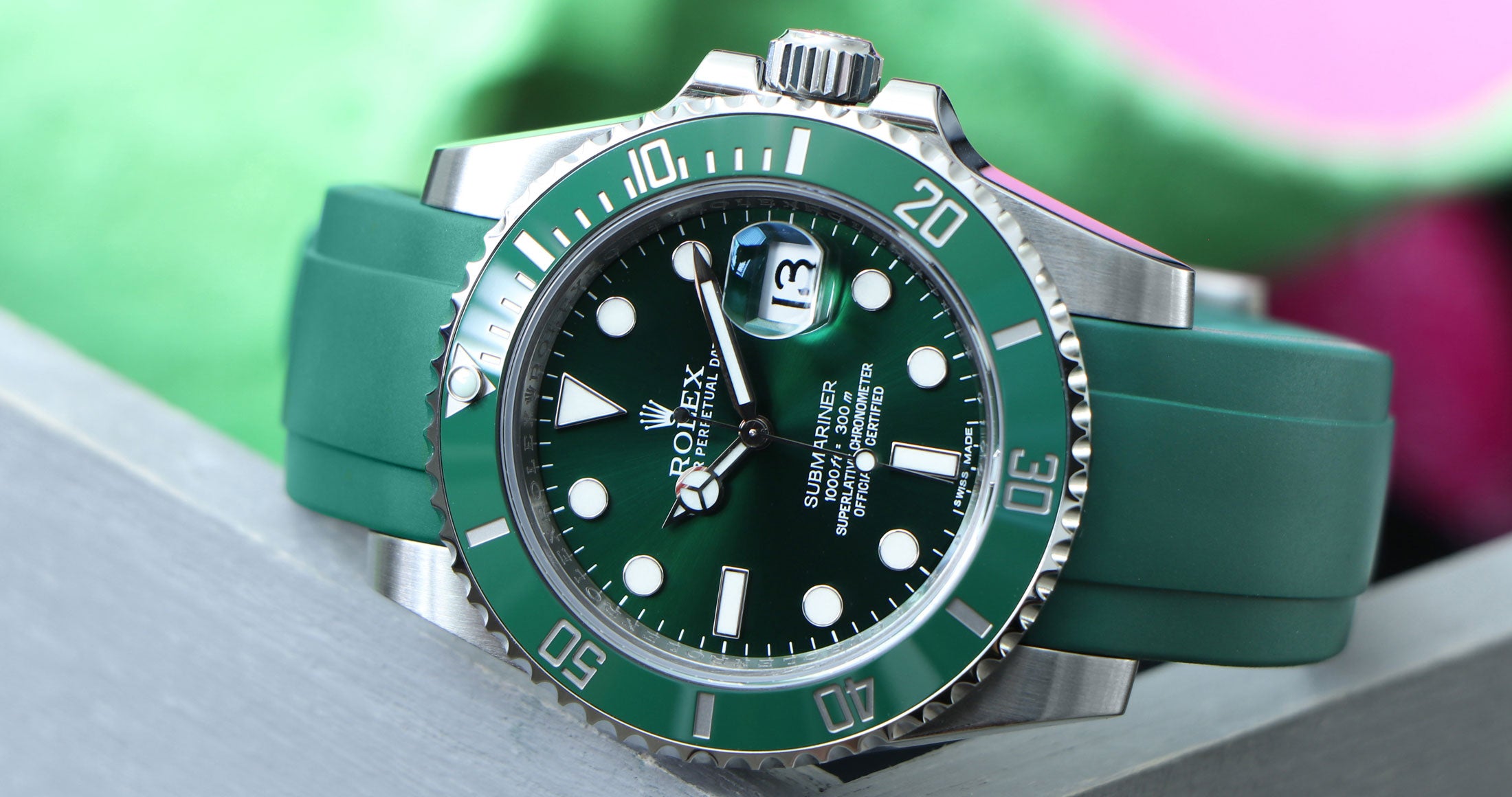 Green Rubber Strap on 'Kermit' green Submariner