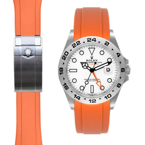 Orange Rubber Strap for Rolex Explorer II 42mm