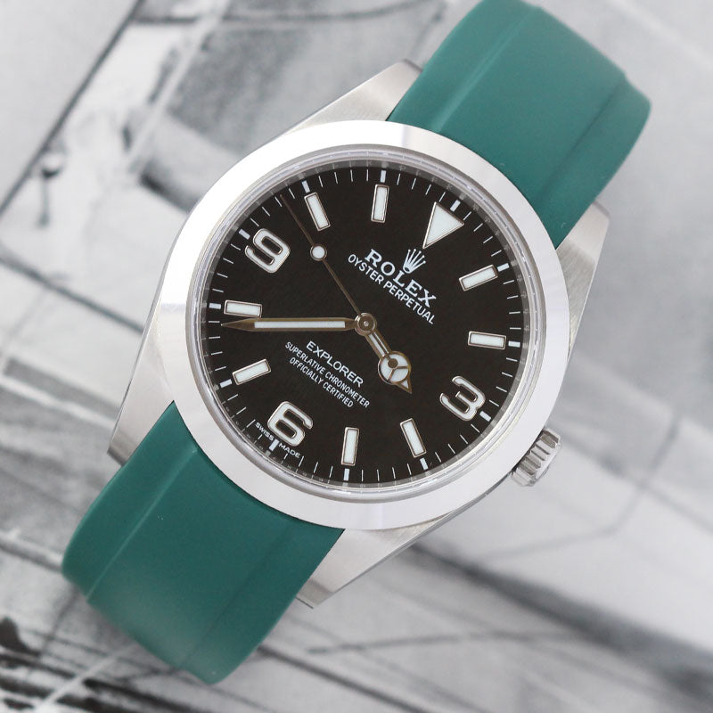 Rolex Explorer I on green rubber strap