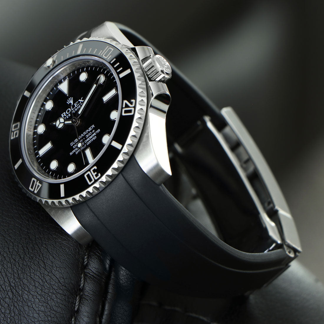 Black Rubber Strap on Rolex Submariner