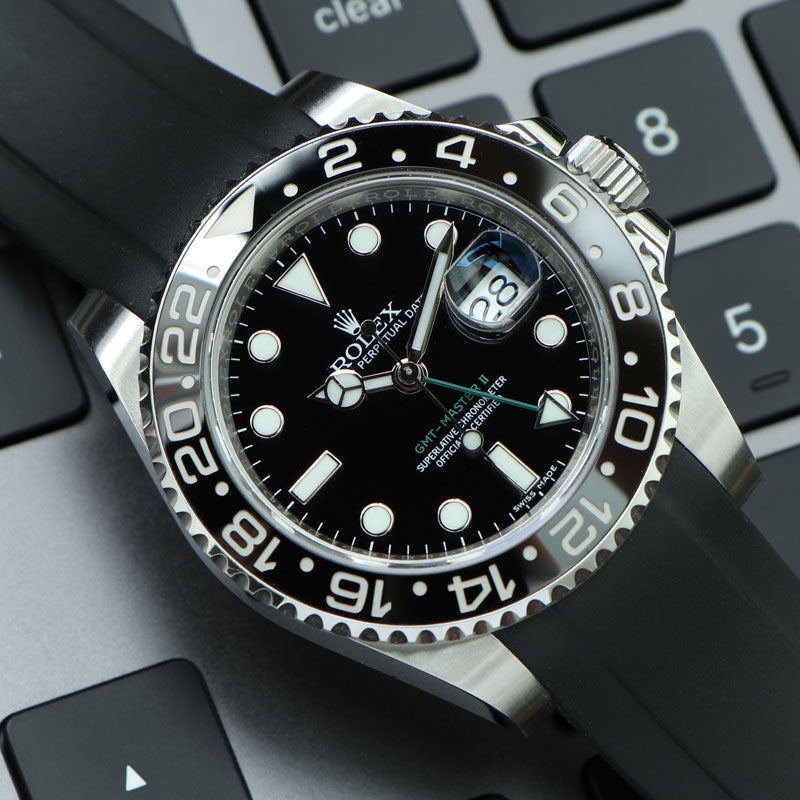 Black Rubber Strap on Rolex GMT-Master II