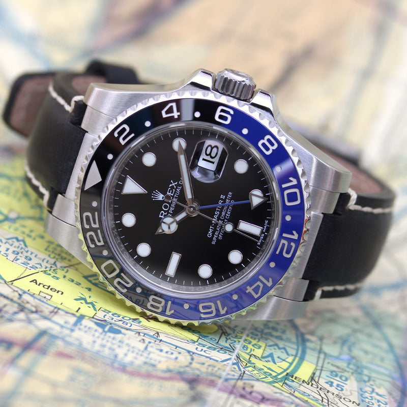 Steel End Link Leather Strap on Rolex GMT-Master II