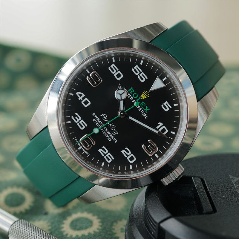 Rolex Air-King on green rubber strap