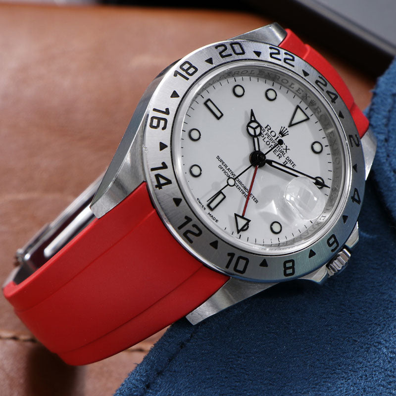 Red rubber deployant watch band for Explorer II