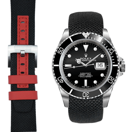 Black Nylon with Red Accent / Silver Buckle